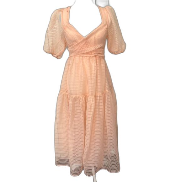 Free People Hailey Dress Size 4 Beautiful Baby Pink Wrap front Midi Dress - Picture 4 of 10
